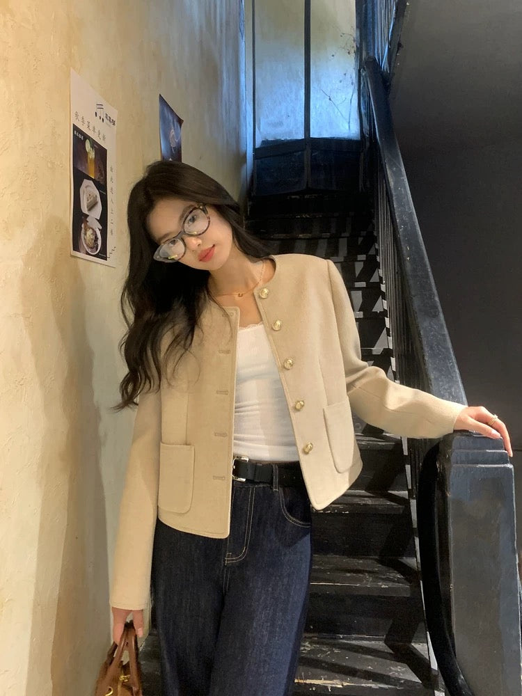 pusumede French-style round neck-style cardigan for women, autumn and winter, sophisticated and gentle short cardigan top