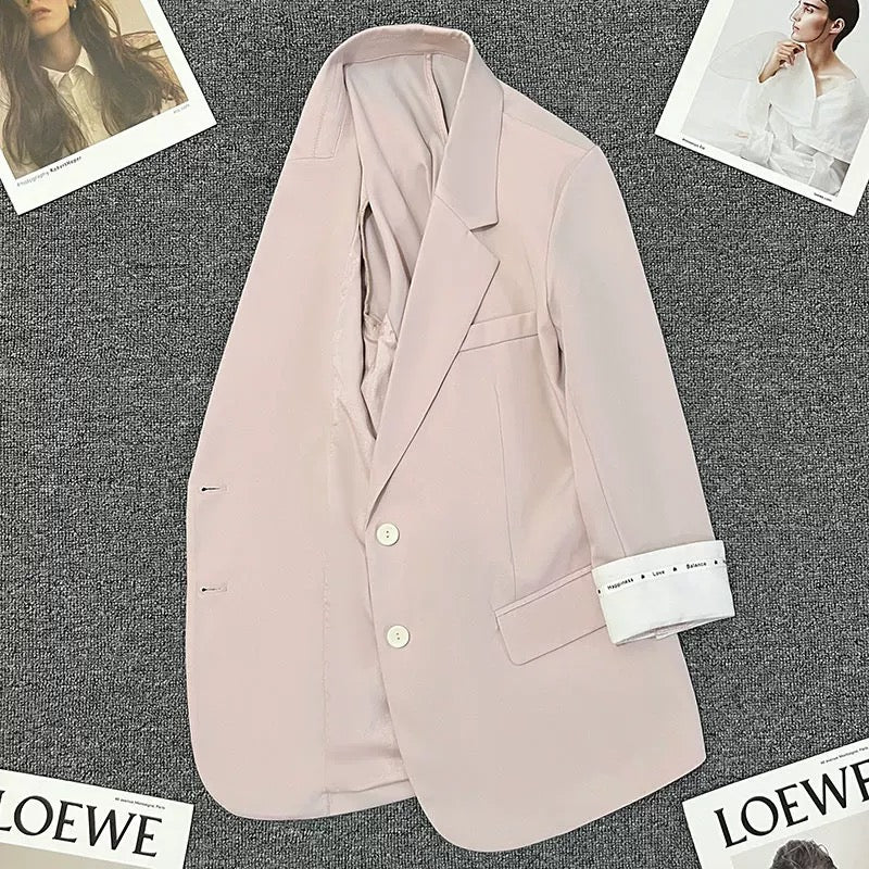 Light pink patchwork suit jacket for women 2024 summer new style high-end temperament fashion casual versatile small suit