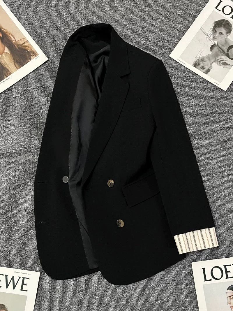 Black splicing suit jacket for women 2025 spring and autumn new style high-end commuting versatile temperament casual trendy suit