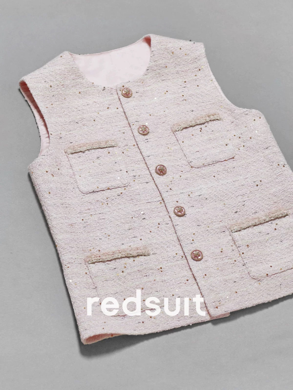 Redsuit Korean style daughter temperament heavy work small Chanel style vest fashion sequin design exquisite vest top