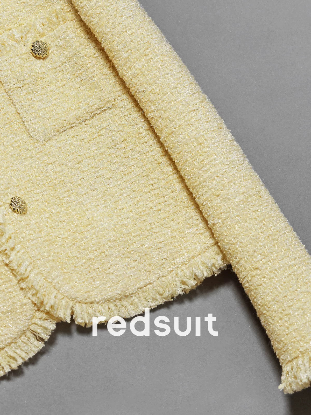 Redsuit Spring and Autumn Korean style daughter temperament yellow tweed Chanel style jacket exquisite versatile top