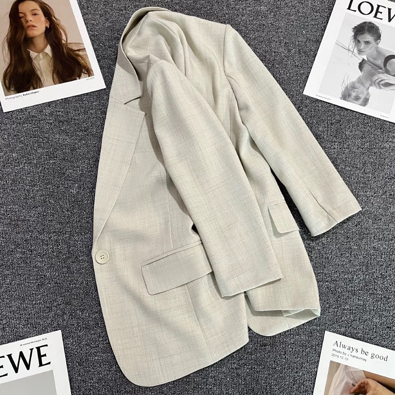 Beige cotton and linen suit jacket for women 2024 summer new style high-end fashion one-button casual street suit