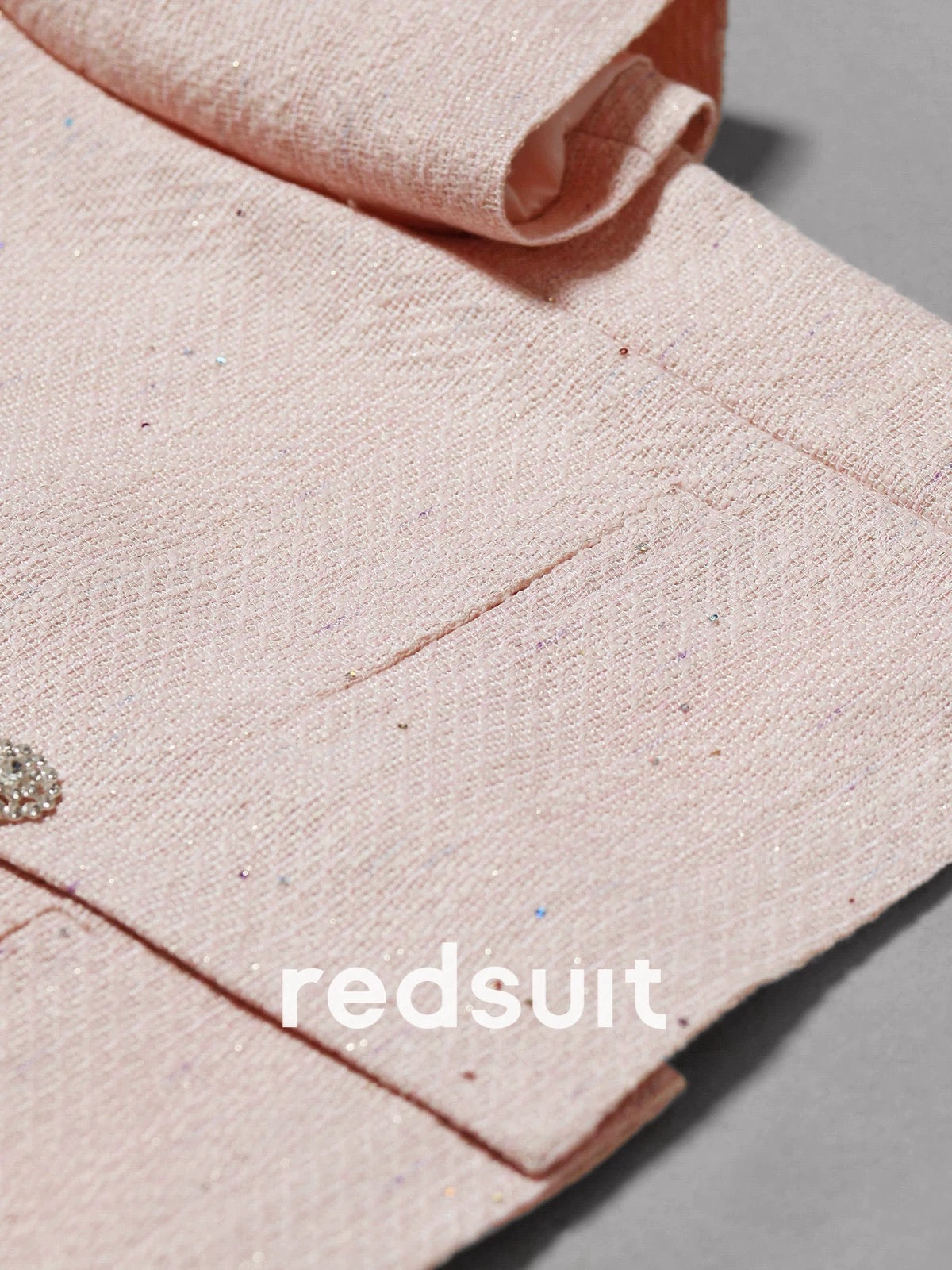 redsuit classic and versatile ~ exquisite and simple design U-neck small Chanel style temperament pink short-sleeved thin top