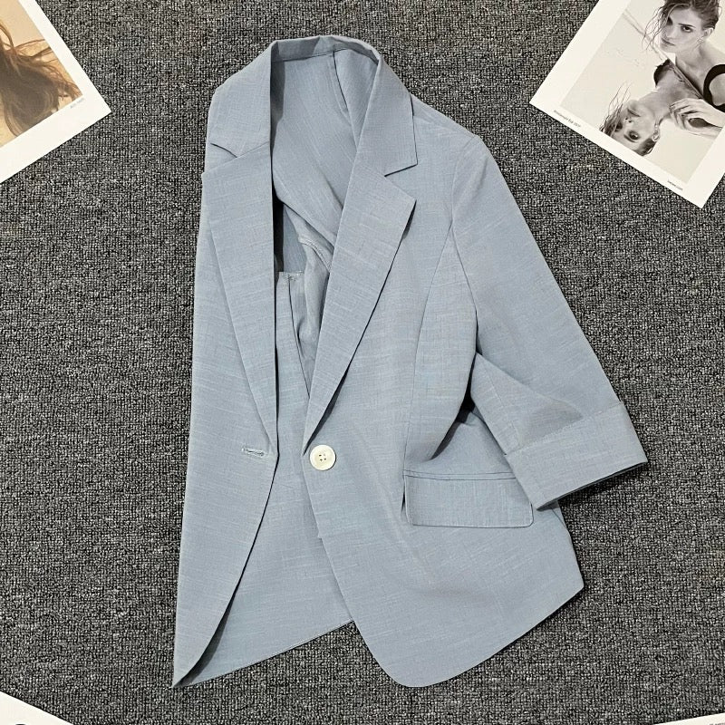 Blue thin suit jacket for women 2024 summer new style high-end small temperament one-button street suit