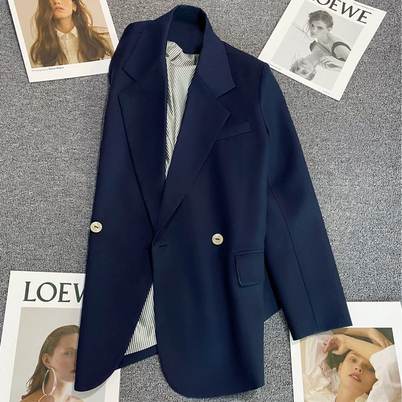 Navy blue suit jacket for women 2025 spring and autumn new Korean style casual commuting high-end internet celebrity street suit