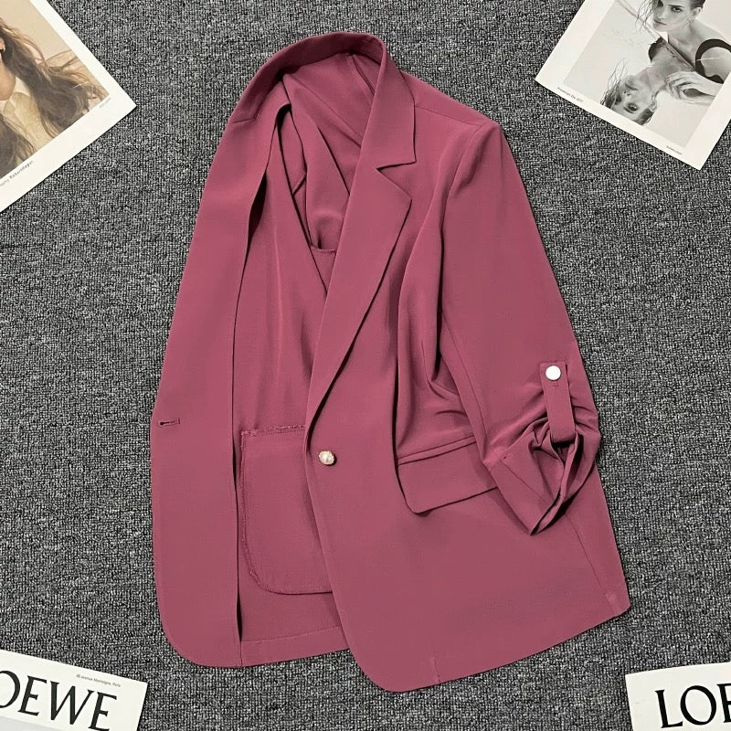 Raspberry thin suit jacket for women 2024 summer new Korean style versatile temperament fashion trend small suit