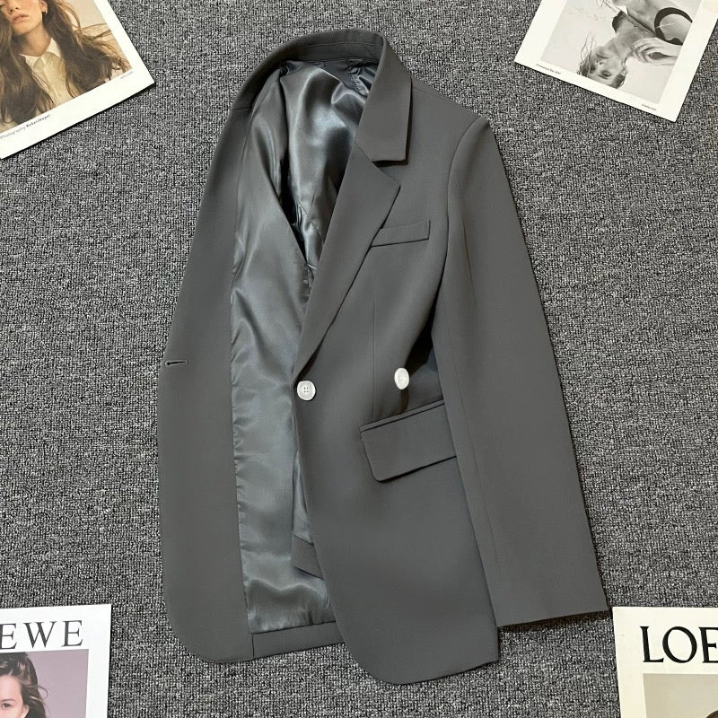 Dark gray spring and autumn new suit jacket for women 2025 design sense back one button temperament slit suit trend