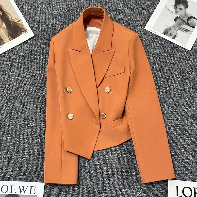 Orange suit jacket for women 2025 spring and autumn new style high-end temperament street-blasting short style small casual suit