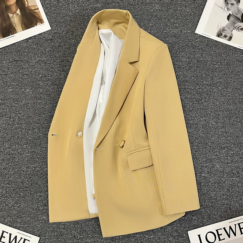 Light yellow suit jacket for women 2025 spring new style high-end unique beautiful temperament casual street-blasting small suit