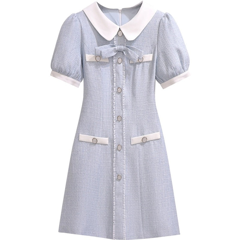 Blue fragrant dress for women summer 2024 new style high-end temperament slim slim tall a-line skirt