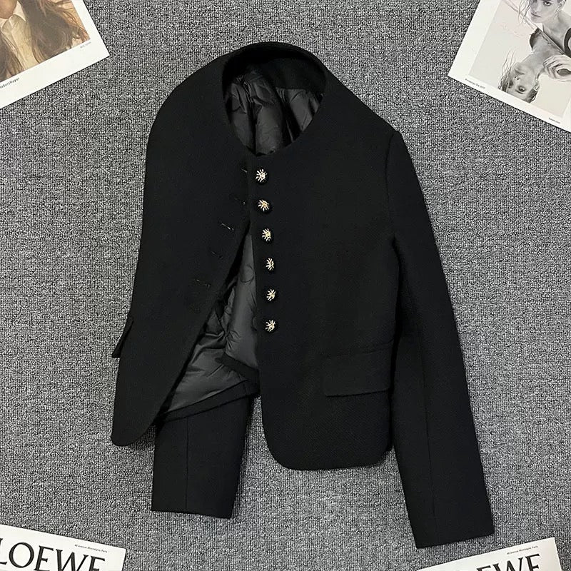 Black down lining small fragrance style short jacket for women 2024 winter new small size casual thickened celebrity top
