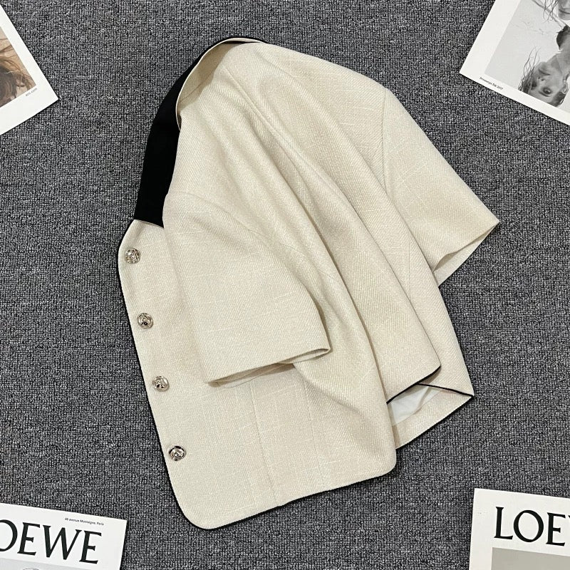 Beige style suit jacket for women 2024 summer new style high-end temperament Korean style street suit trend