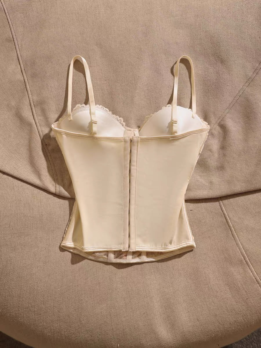French-style lace camisole: a chic, slimming, and unique "hot girl" style piece—a sexy, sophisticated, corset-inspired strapless top designed to be worn as outerwear.