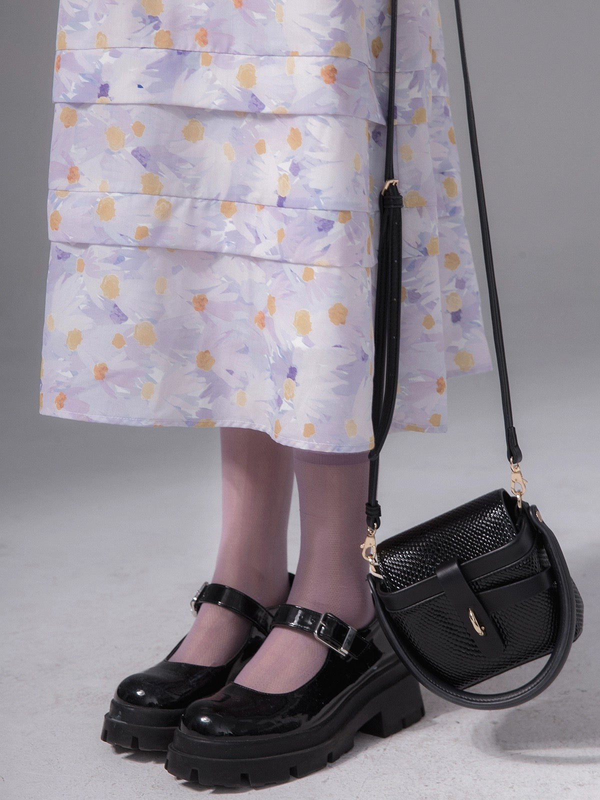 COTRE independent design taro purple lapel floral dress