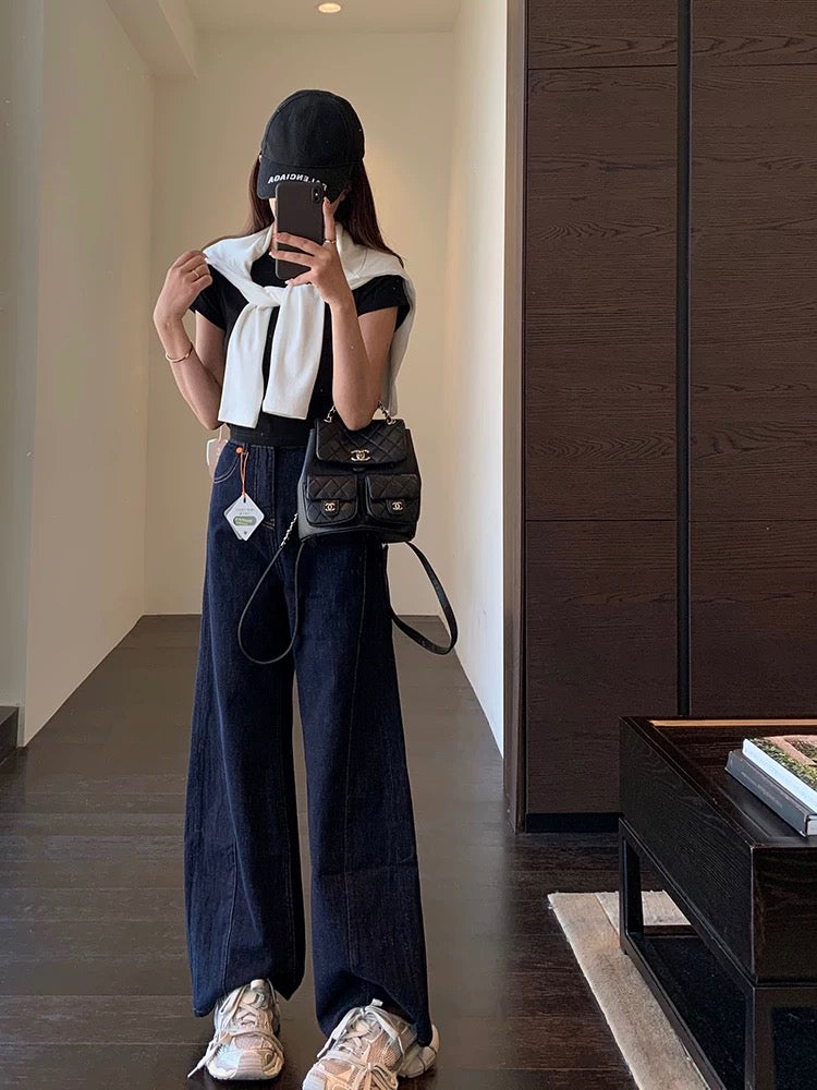 AMR UU◆Modify the leg shape~show the legs long high waist loose slim straight wide leg pants women's jeans spring and summer new