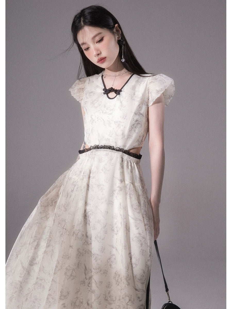 COTRE Yanyu Jiangnan Qingyou Yemei new Chinese ink print mid-length dress