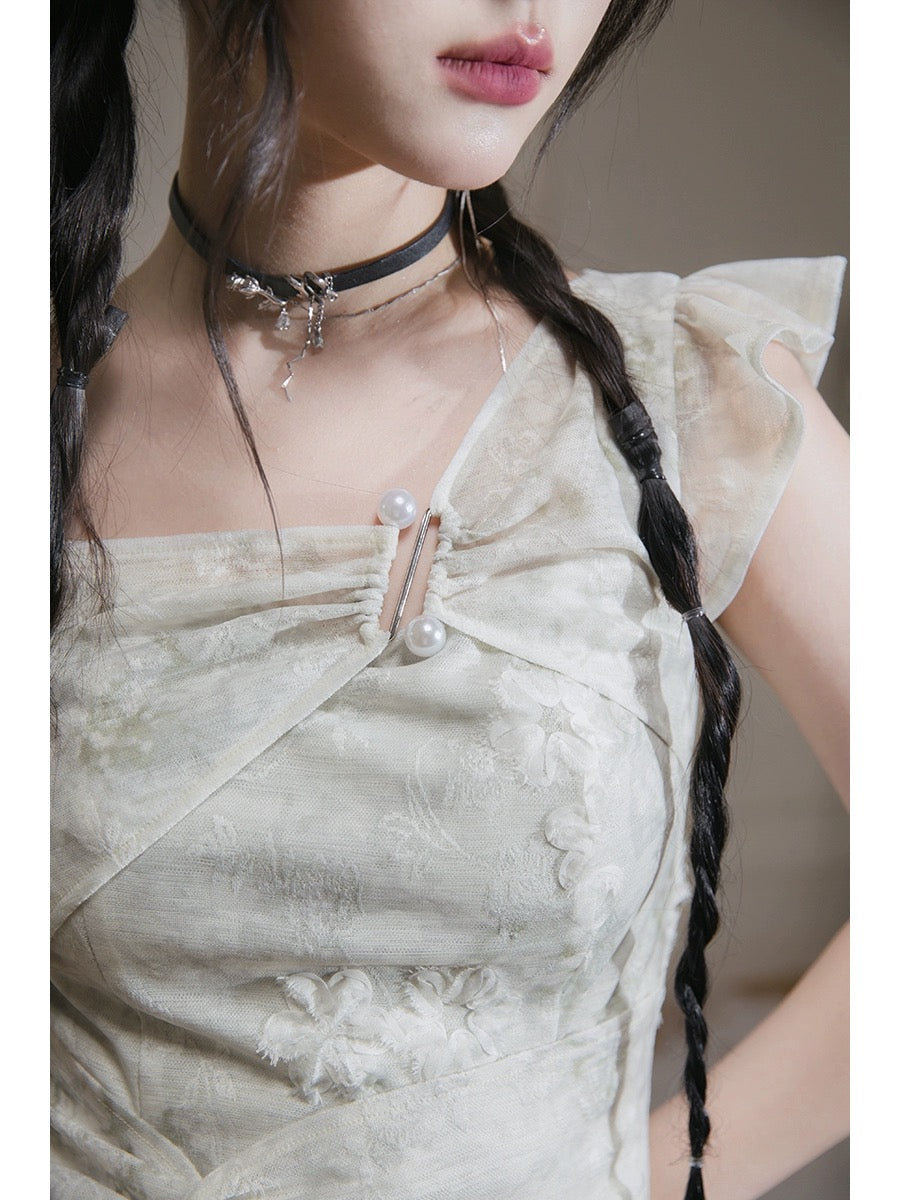 COTRE Biyunmo green knitted jacquard dress