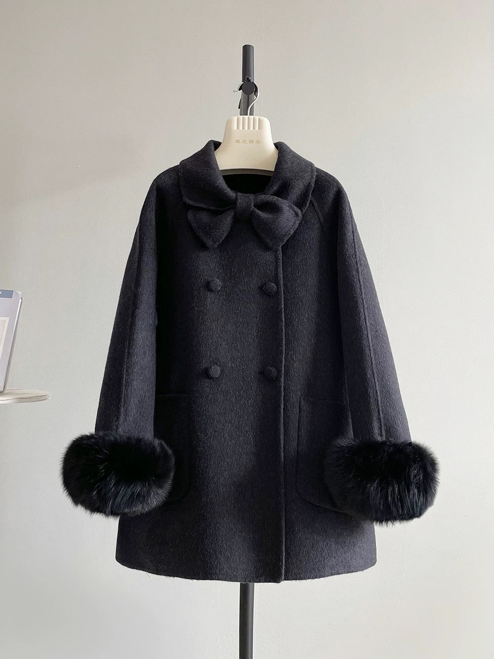 Cinderella double-faced wool coat female fox fur coat small size autumn and winter contrast wool velvet autumn new style K560