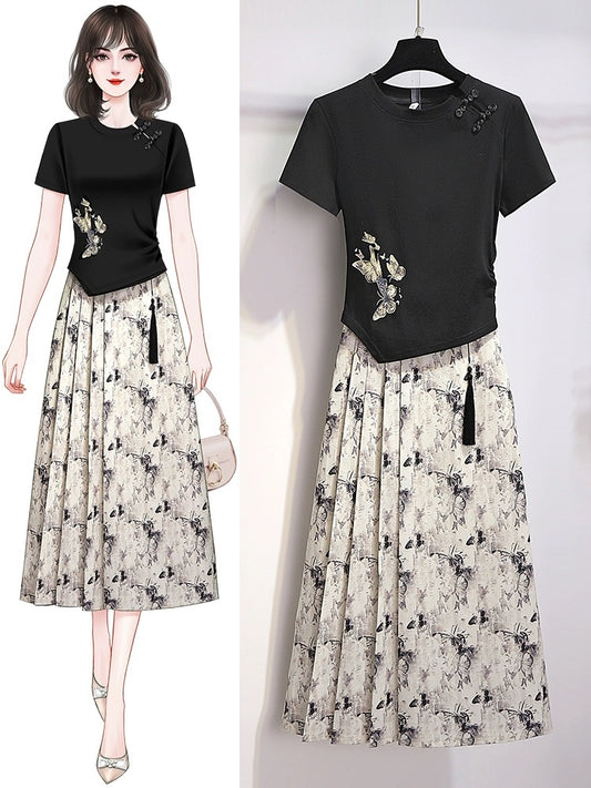 New Chinese style national style women's clothing is popular this year, beautiful suit skirts and dresses 2024 new summer two-piece skirts