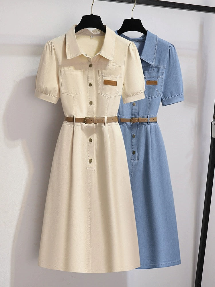 Temperament thin denim dress 2024 new women's summer retro high-end waist slimming jumpsuit