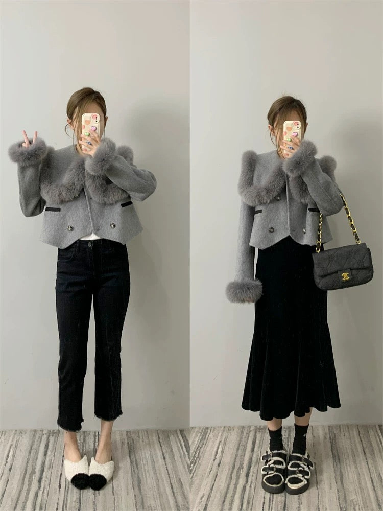 Xiaoguoguo imported natural fox fur coat double-sided wool coat women's short college autumn and winter P028