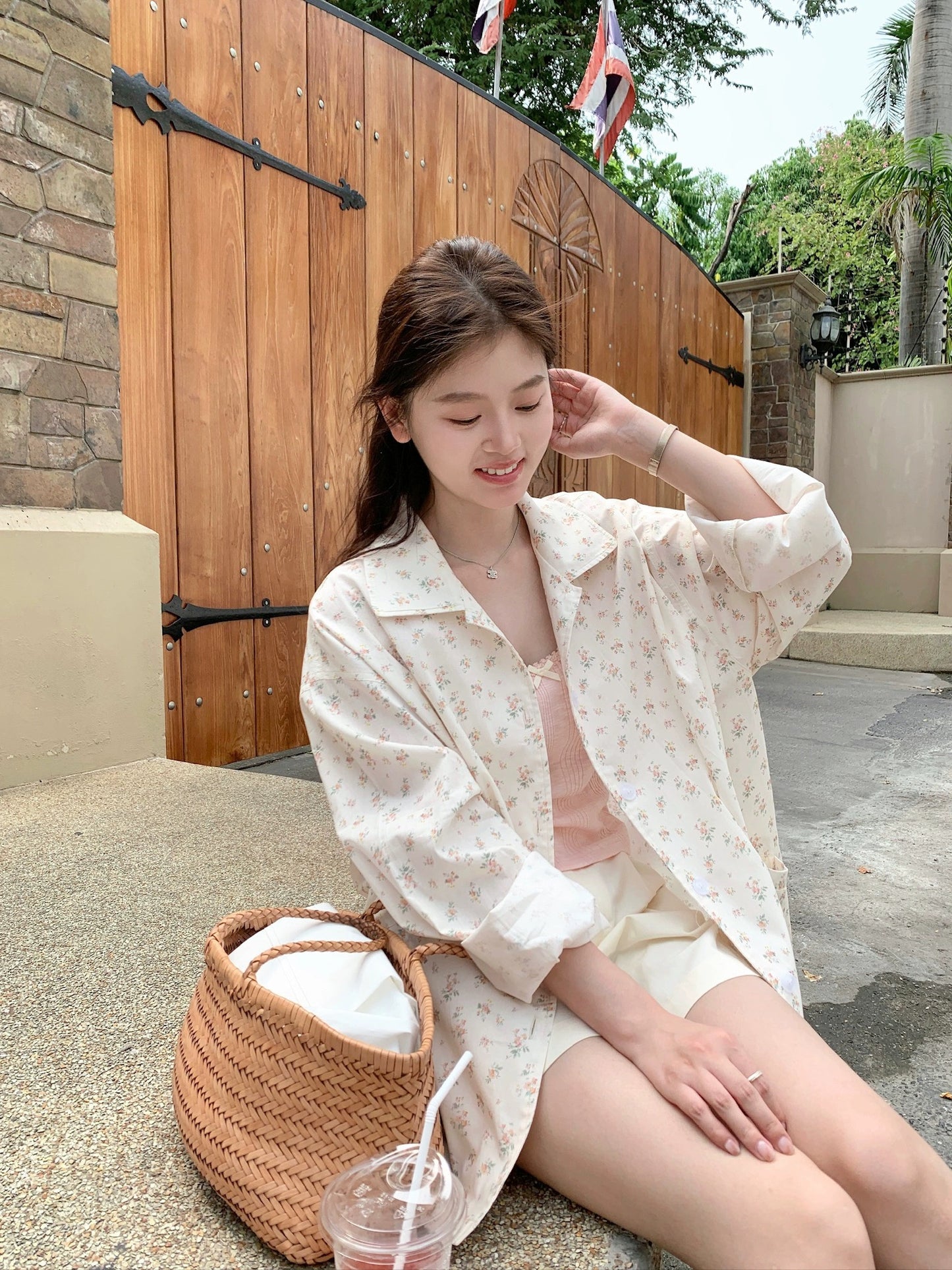 freshtaro Summer Lotus Root Flower Resurrection Windbreaker Style Shirt Sun Protection Jacket + Bow Sling