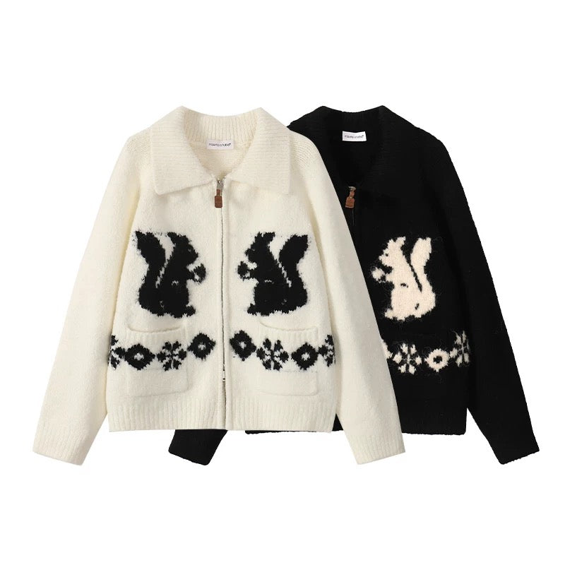 YOYO CLUBB soft waxy retro lapel sweater jacket autumn and winter large size lazy style loose knitted cardigan top