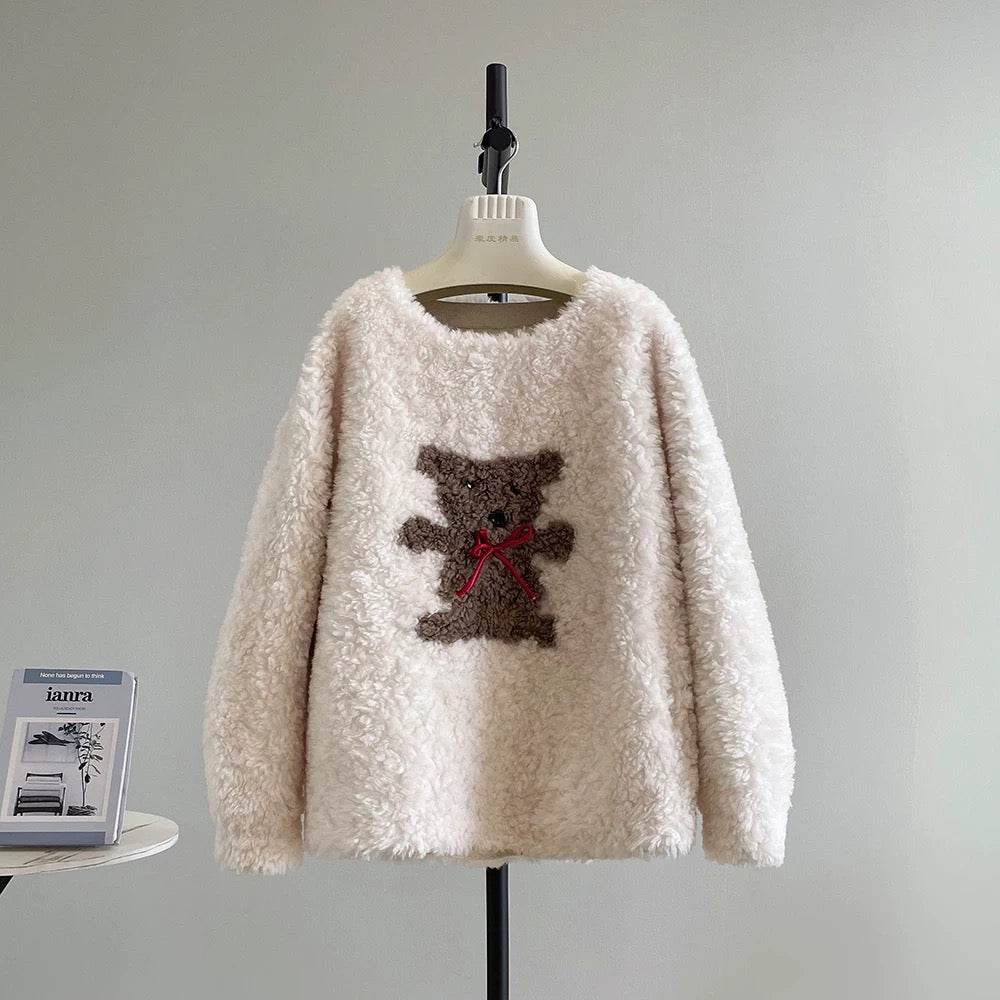 Xiaohua same style happy puppy new cute sheep shearling head fur grass full lamb wool coat female A477