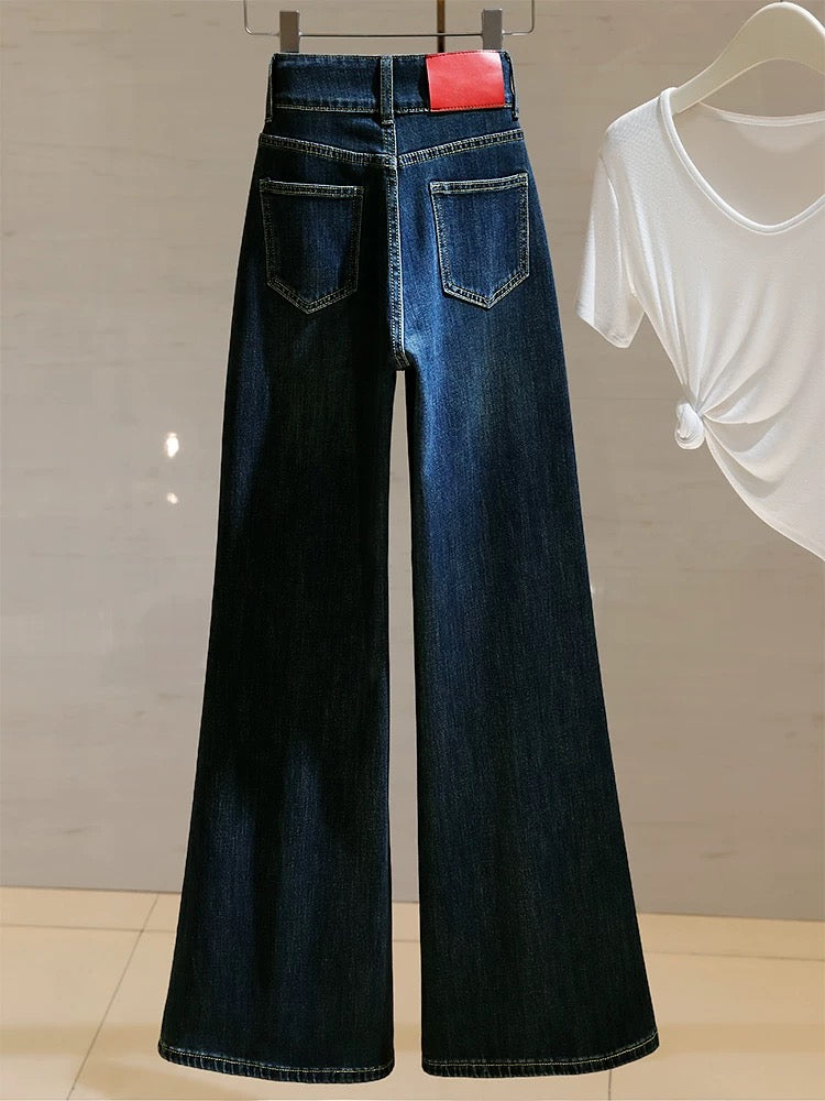 Women's 2024 new fall retro loose wide-leg floor-length flared jeans without leggings