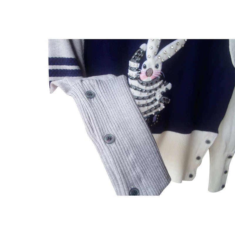 European high-end diamond-embroidered rabbit embroidered sweater with high waist and base wool unique top sweater for autumn and winter
