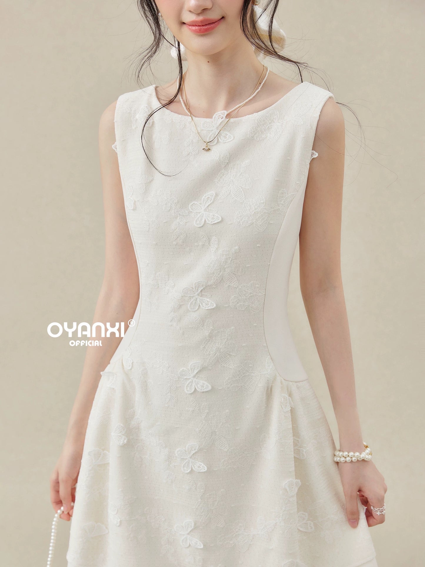 Ouyang happy's "Moonlight and Pure Joy" Sleeveless Slim Fit Vest Dress for Women, 2026 New Style, Bow Knot Dress