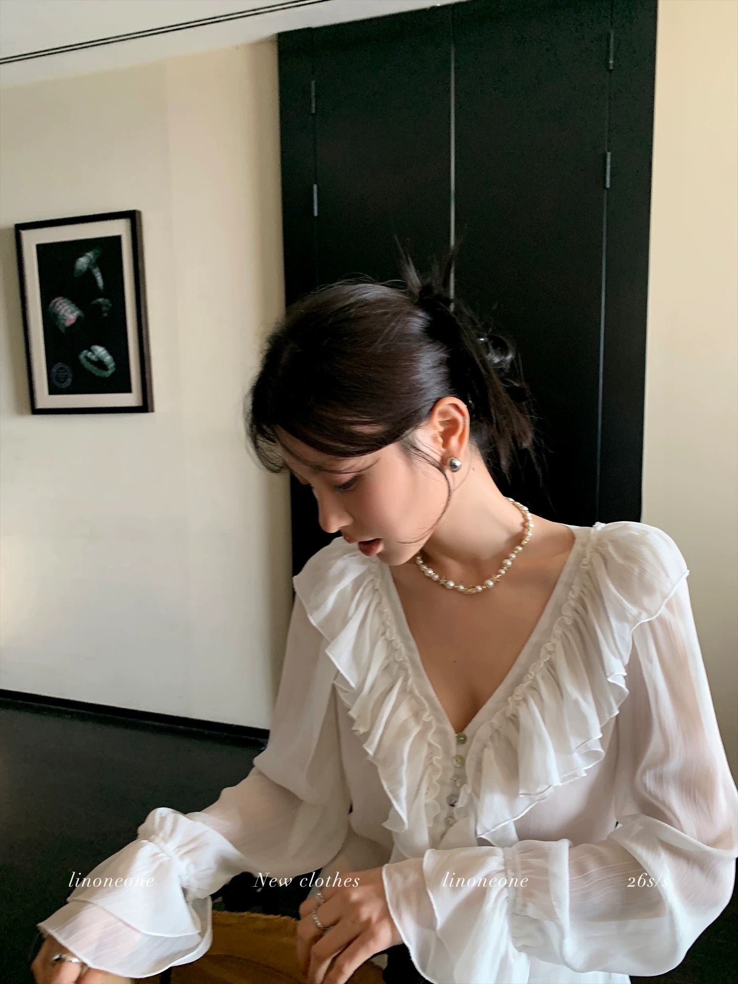 LINONEONE's Sheer Kiss Chiffon Sunscreen Shirt with French Heiress Feel: Ruffled Ribbons and Sun Protection for Spring/Summer