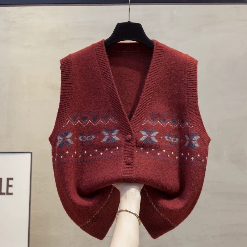 Cardigan V-neck knitted vest vest women 2025 autumn and winter new loose outer wear vest layered sweater waistcoat trend