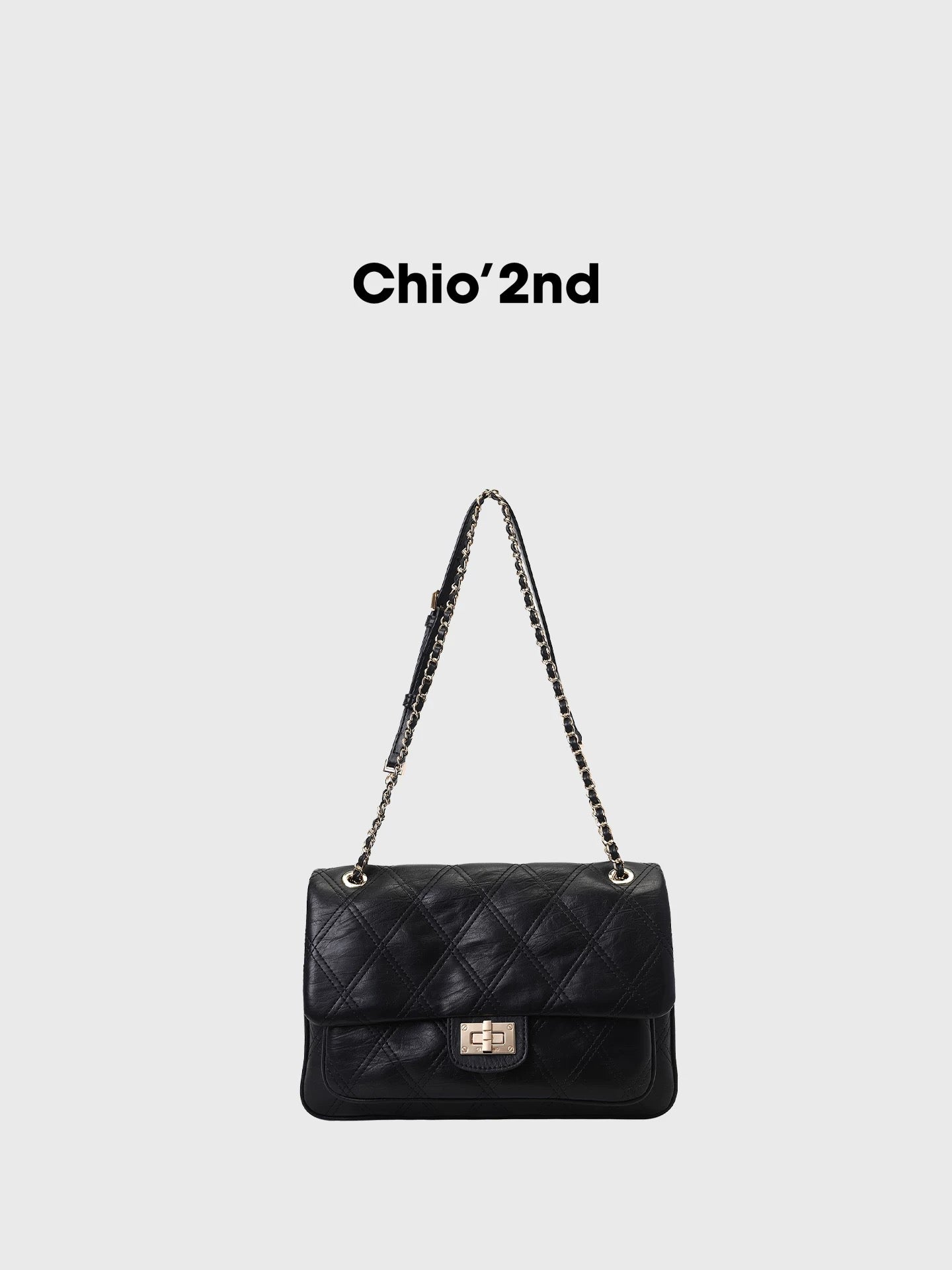 Chio2nd Copenhagen Theatre Chain Bag for Women, Oil-waxed Leather Messenger Bag, Vintage Quilted Shoulder/Crossbody Bag