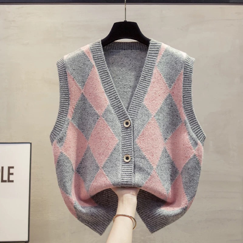 Flower yarn v-neck cardigan knitted vest vest women 2025 autumn and winter new loose outer wear vest sweater waistcoat trend