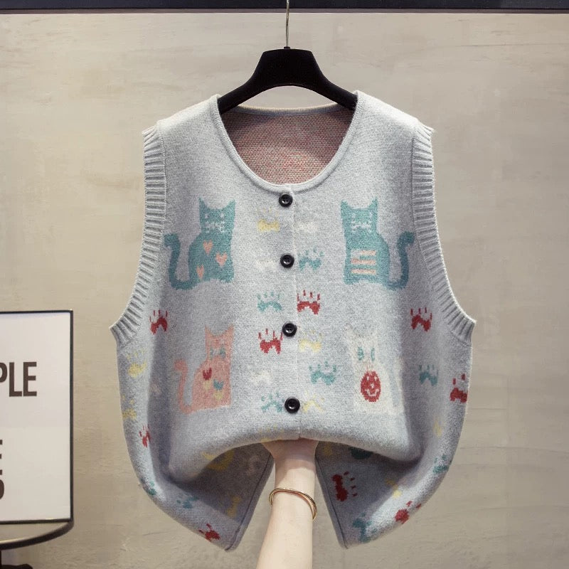Cardigan knitted vest vest women 2025 autumn and winter new loose large size outer wear vest layered sweater waistcoat