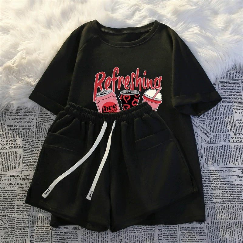Short-sleeved shorts casual two-piece suit for women 2025 summer new Internet celebrity fashion Korean running sportswear loose