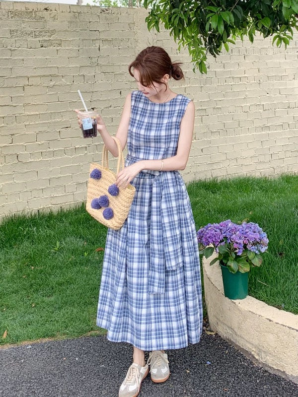 fitted lace wedding dress Western-style age-reducing French retro plaid sleeveless dress for wom –  Lee Nhi Boutique