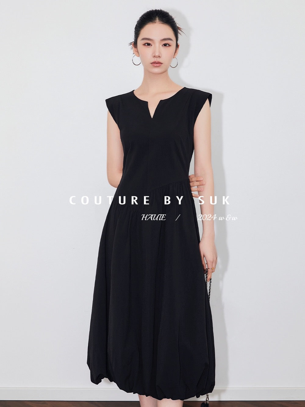 SUK elegant texture! French dress sleeveless V-neck waist slimming skirt niche design