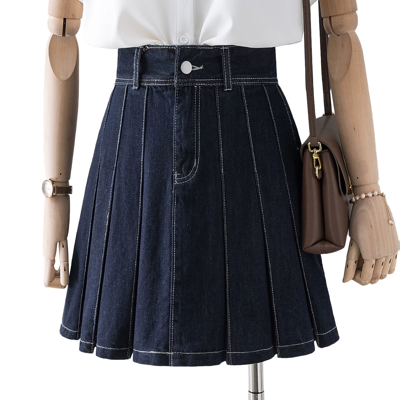 Denim skirt skirt for women summer 2023 new high-waisted pleated skirt small A-line short skirt slimming hip skirt