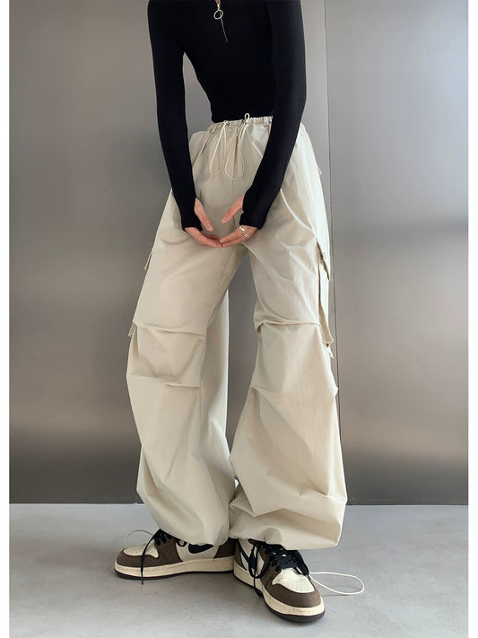 PAPERLLL Xinjian 2024 new high street drawstring loose design trousers straight white overalls for women