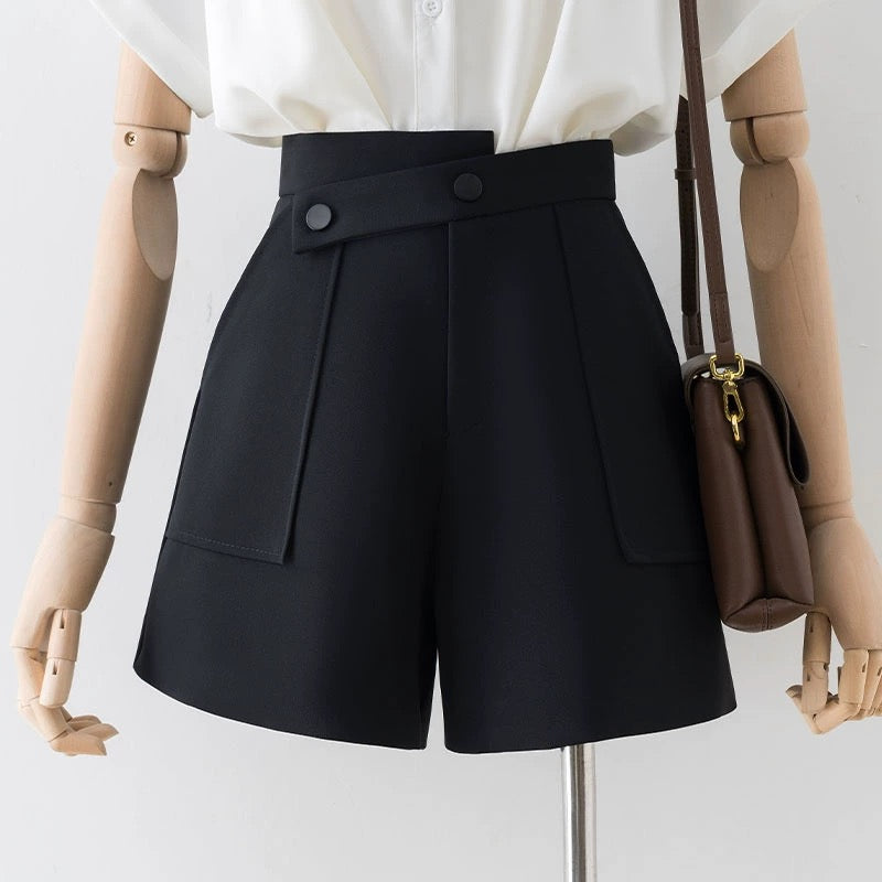 Light apricot shorts for summer women 2023 new casual a-line suit wide-leg pants for small people, high waist, slim and versatile