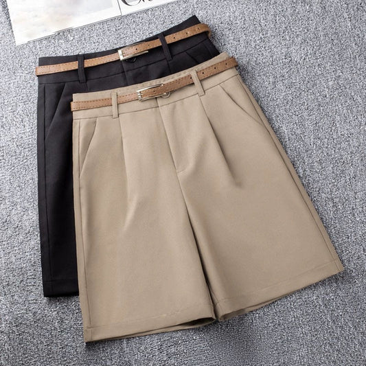 Suit pants and shorts for women 2024 spring and summer new high-waisted wide-leg pants A-line slimming five-quarter pants summer casual pants