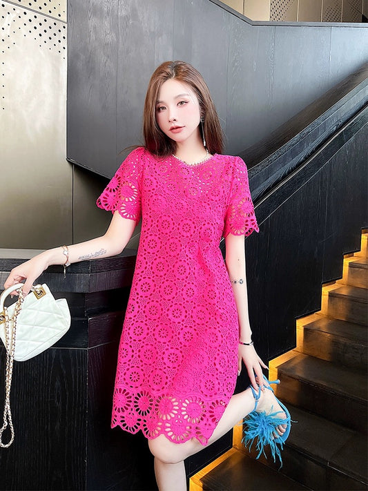 Summer 2024 new skirts for ladies, ladies' temperament, high-end, loose and slimming hollow lace dresses