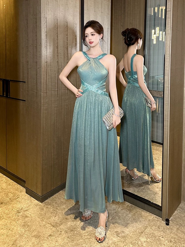 French Chic Halter Neck Sleeveless Dress Women's Unique Niche Seaside Vacation Fairy Sexy Backless Long Dress Summer