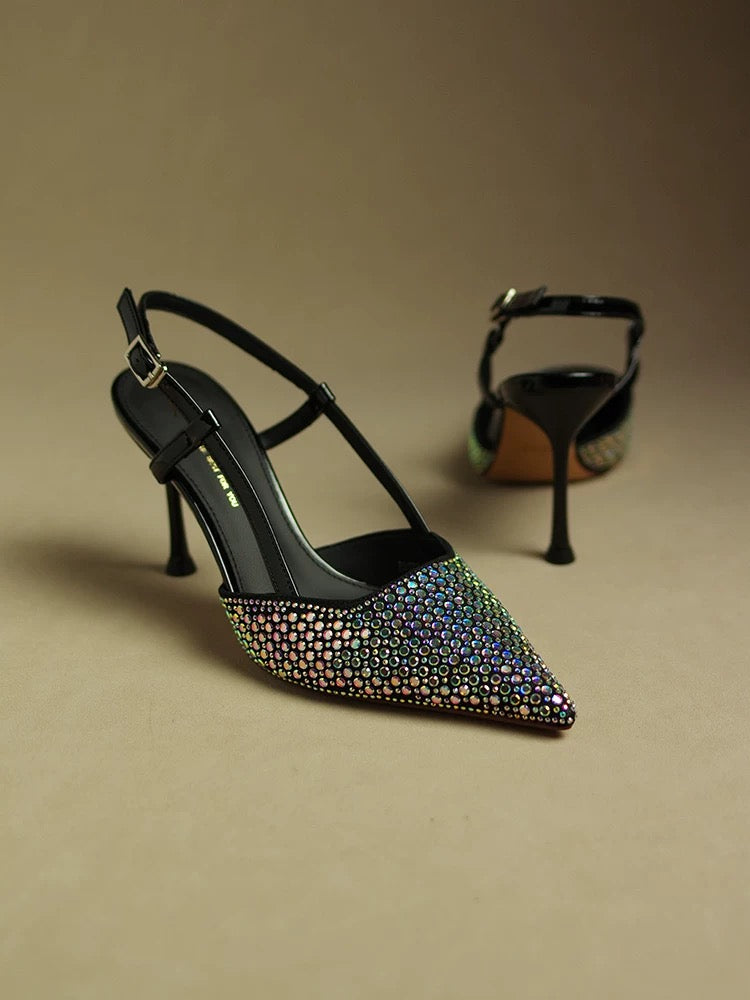Rhinestone Baotou Sandals Women's 2023 New Summer Fashion Internet Celebrity High Heels Stiletto Heels Temperament Socialite 9cm