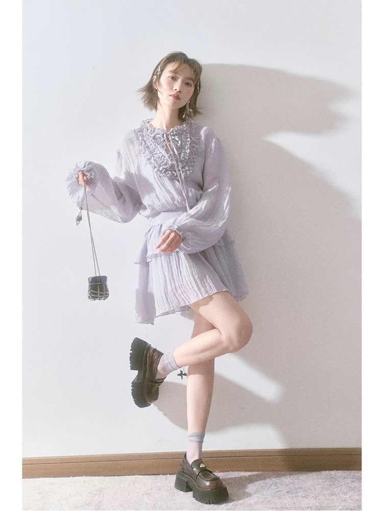 Liparpa Inspiration Muse Spring Fungus Petal Collar Tie Cake Doll Puffy Dress Short Skirt