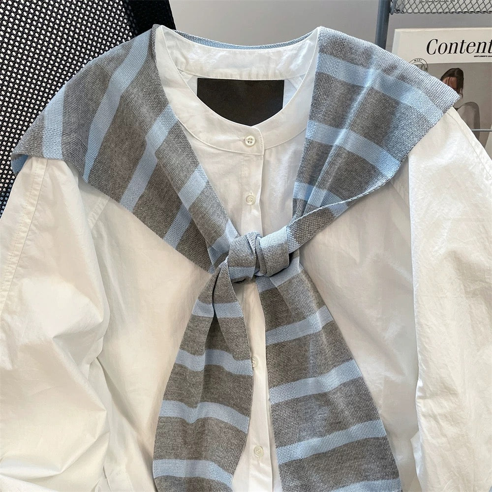 French knitted shawl striped two-piece shirt women's autumn 2025 new loose lazy style long-sleeved shirt jacket