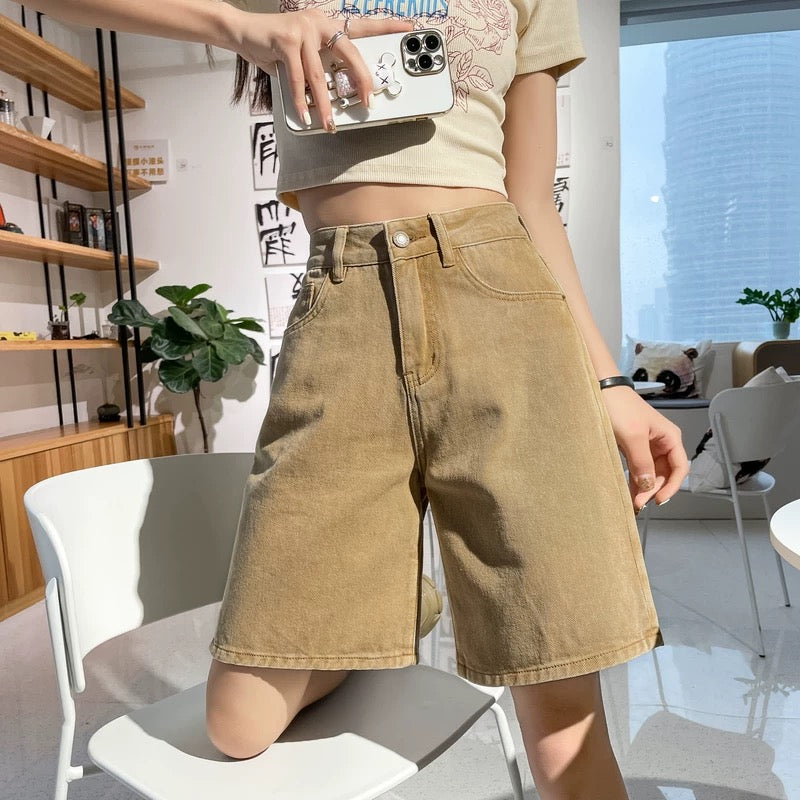 Purple five-point denim shorts for women 2025 summer new high waist loose cover hip thin thin short pants