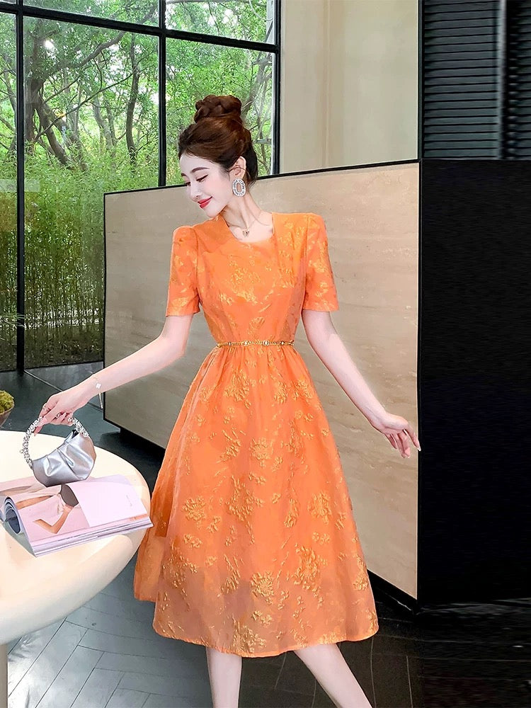 Summer women's clothing 2025 new A-line puffy skirt royal sister style unique jacquard niche design temperament dress
